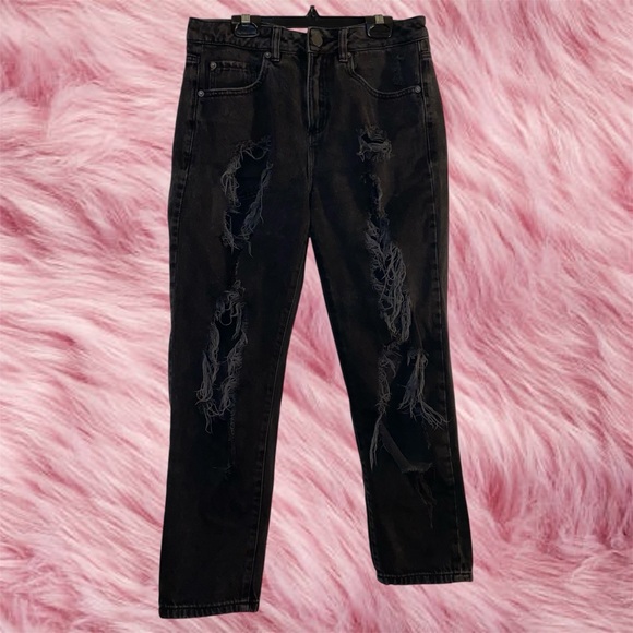 Garage Denim - Garage Distressed Black High Waisted Denim Mom Jeans